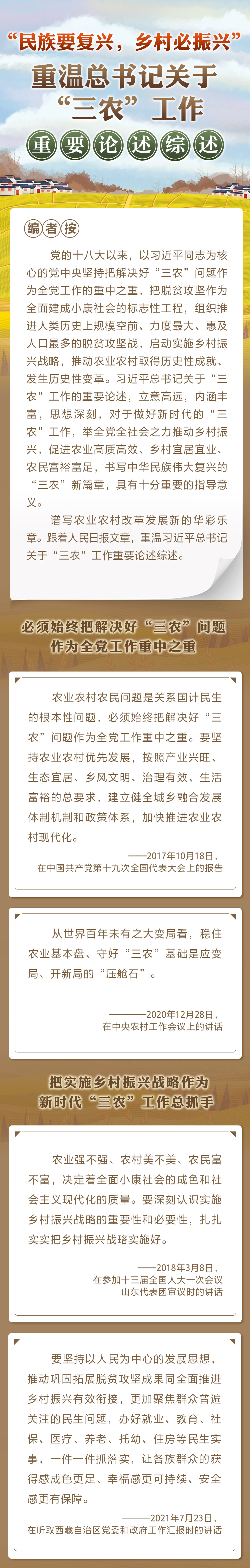 “民族要復(fù)興，鄉(xiāng)村必振興” 重溫總書記關(guān)于“三農(nóng)”工作重要論述綜述