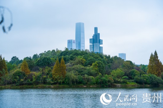 城市地標(biāo)與綠水青山相得益彰。人民網(wǎng) 陽茜攝