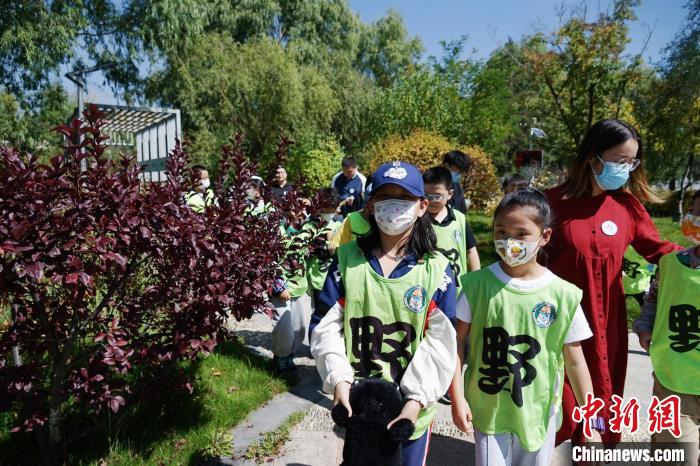 圖為小朋友在青海西寧湟水國(guó)家濕地公園內(nèi)認(rèn)識(shí)植物。　馬銘言 攝